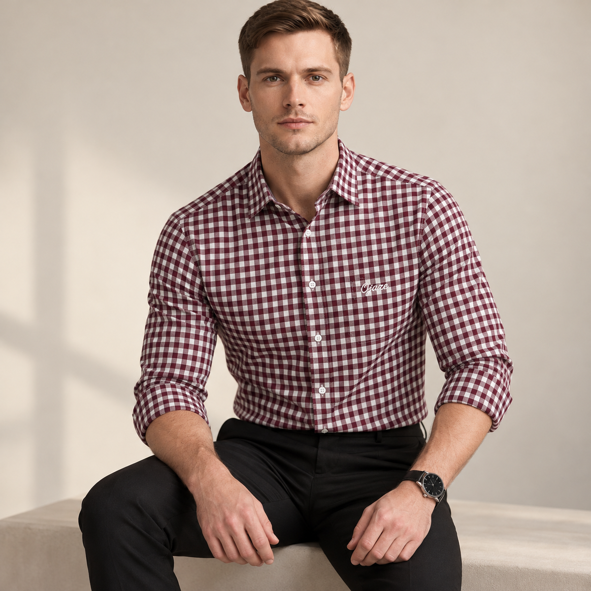 Maroon Gingham Check Shirt | Smart Casual | Presence Fit
