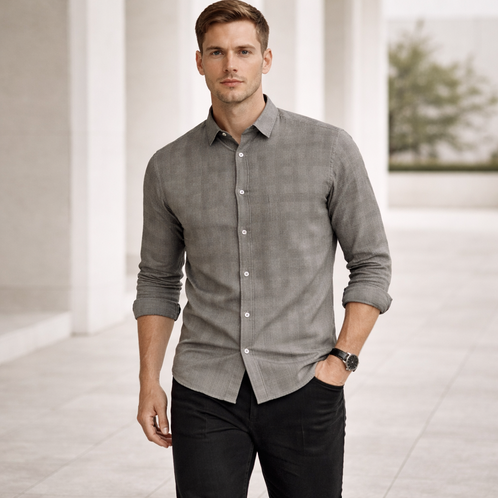 Grey Slub Dobby Premium Shirt | Smart Casual Textured Cotton | Presence Fit