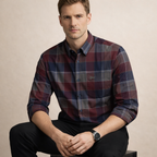 Burgundy & Navy Check Premium Oxford Shirt | Smart Casual Plaid | Presence Fit