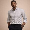 Light Grey Micro-Geometric Print Oxford Shirt | Smart Casual Abstract Design | Presence Fit