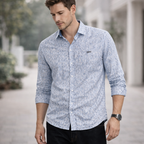 Light Blue Geometric Oxford Print Shirt | Premium Smart Casual | Presence Fit