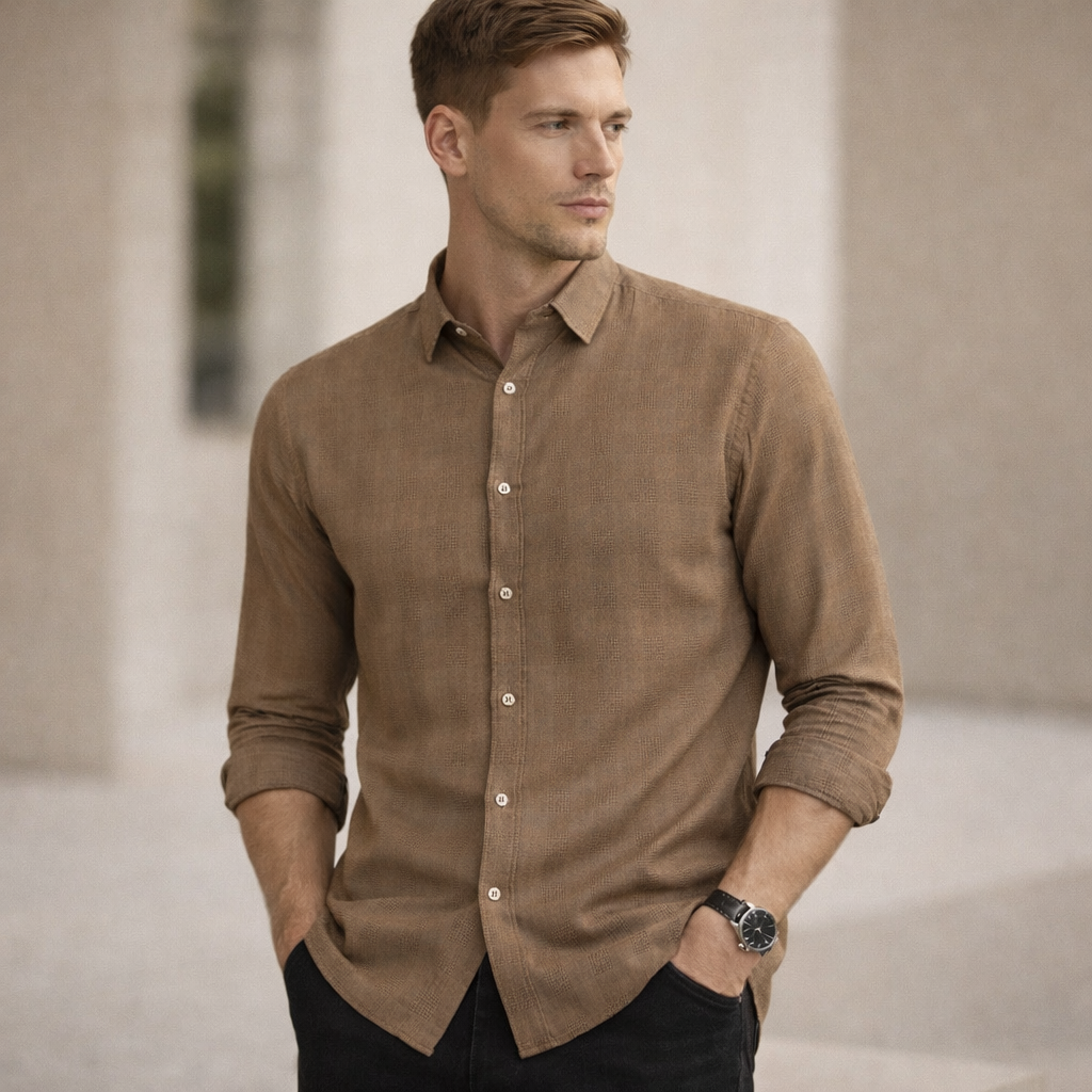 Taupe Brown Slub Dobby Premium Shirt | Smart Casual | Signature Presence Fit