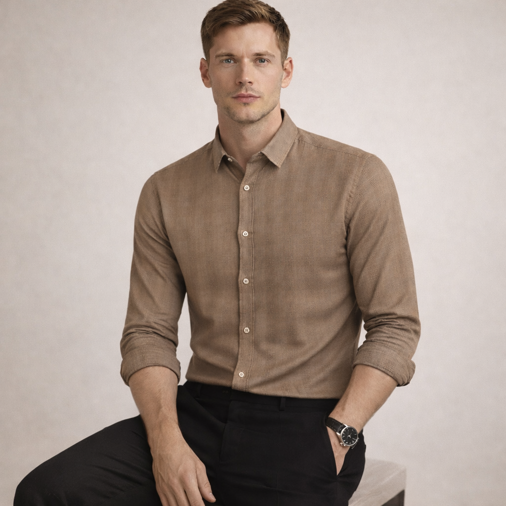 Taupe Brown Slub Dobby Premium Shirt | Smart Casual | Signature Presence Fit