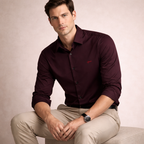 Deep Wine Premium Satin Shirt | Smart Casual Solid | Presence Fit