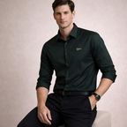 Bottle Green Premium Satin Shirt | Smart Casual Long Sleeve | Presence Fit