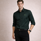 Bottle Green Premium Satin Shirt | Smart Casual Long Sleeve | Presence Fit