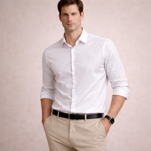 Crisp White Premium Satin Shirt | Smart Casual Long Sleeve | Presence Fit