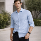 Sky Blue Premium Linen Blend Shirt | Smart Casual Long Sleeve | Presence Fit