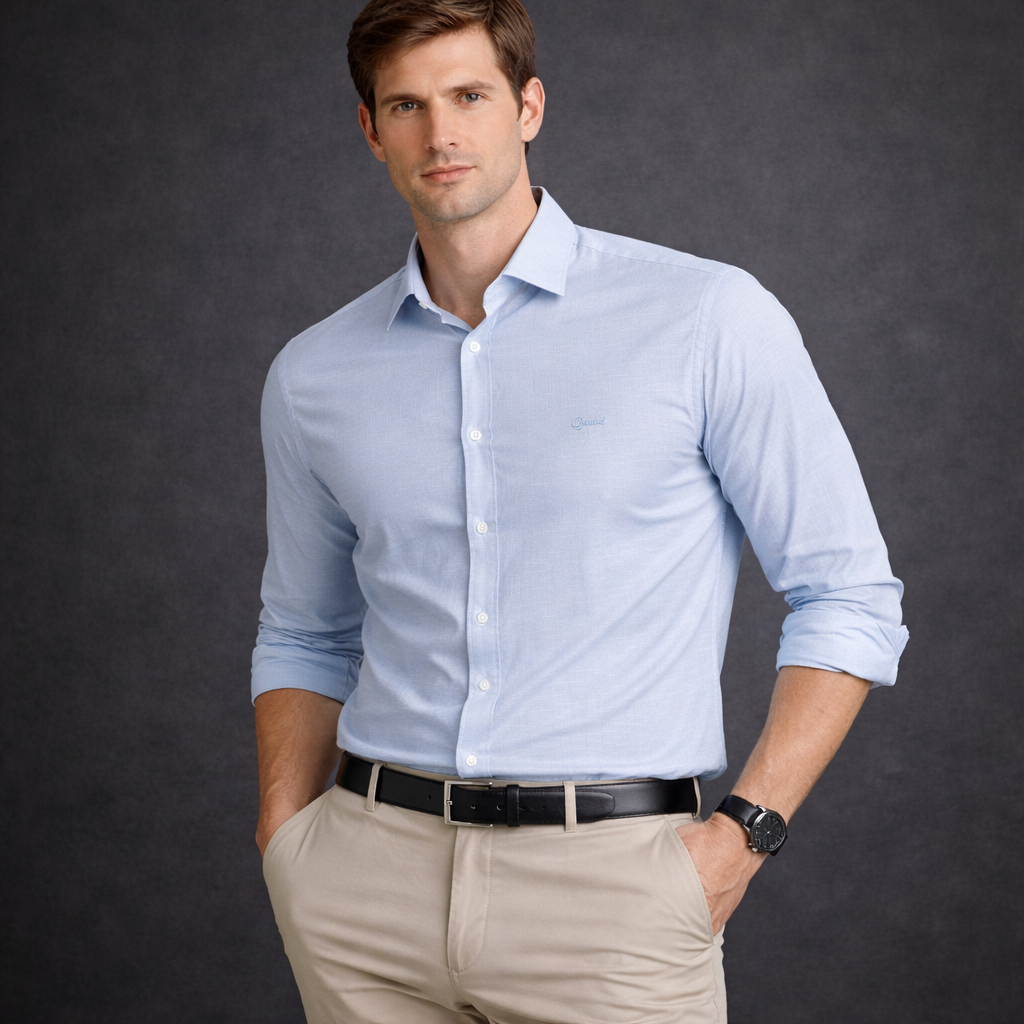 Sky Blue Premium Linen Blend Shirt | Smart Casual Long Sleeve | Presence Fit