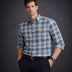 Slate Blue & Grey Plaid Premium Oxford Shirt | Smart Casual Checked Pattern | Presence Fit