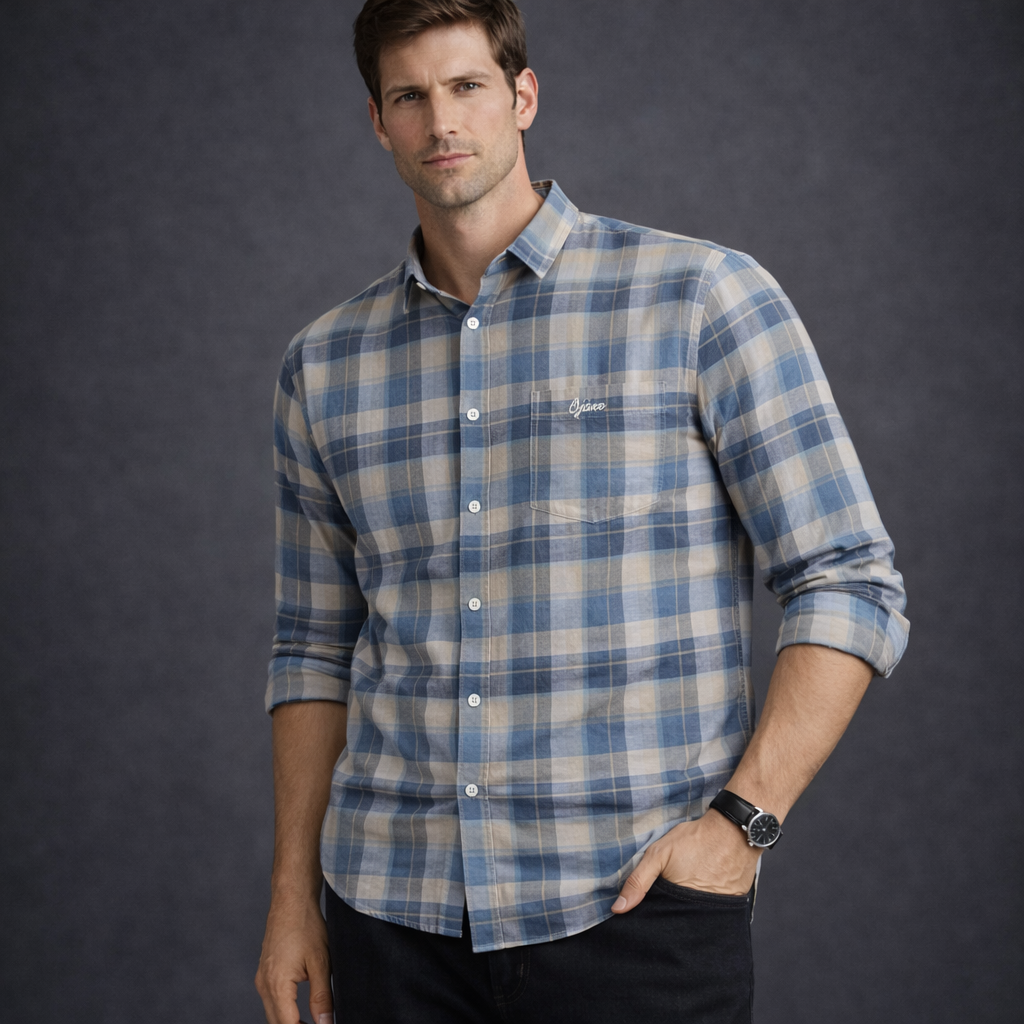 Slate Blue & Grey Plaid Premium Oxford Shirt | Smart Casual Checked Pattern | Presence Fit