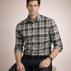 Sage Green & Grey Plaid Premium Oxford Shirt | Smart Casual Checked Pattern | Presence Fit