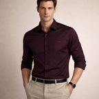 Deep Wine Premium Satin Shirt | Smart Casual Solid | Presence Fit