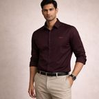 Deep Wine Premium Satin Shirt | Smart Casual Solid | Presence Fit