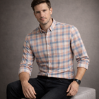 Soft Pink & Grey Plaid Premium Slub Checks Shirt | Smart Casual Checked Pattern | Presence Fit