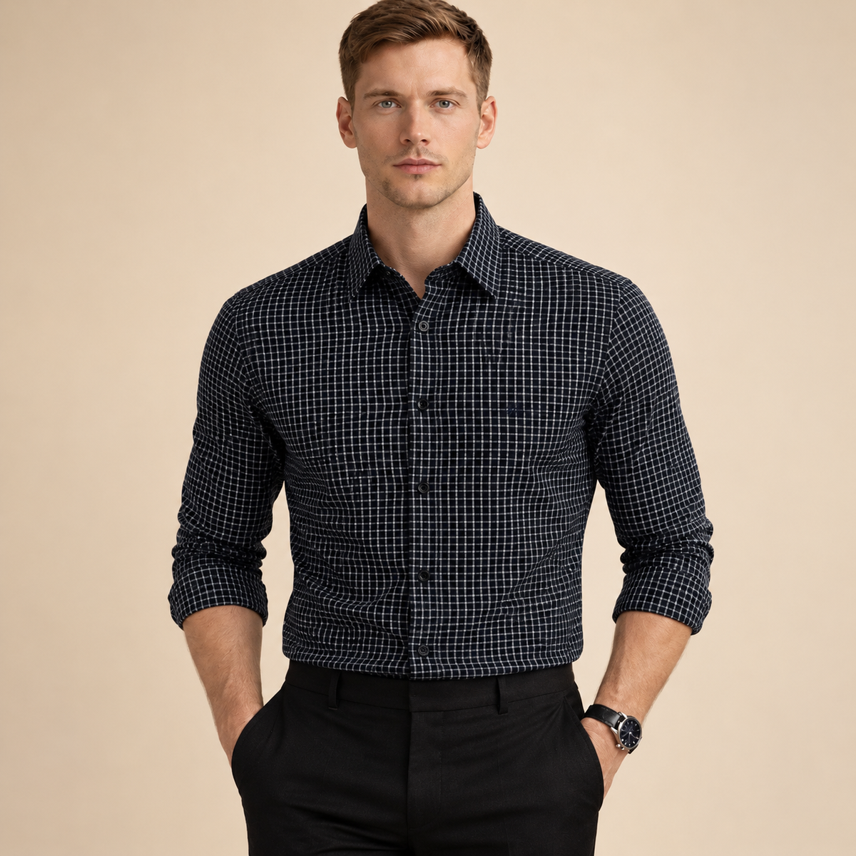 Black Micro Grid Check Shirt | Smart Casual | Presence Fit