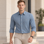 Slate Blue Gingham Check Shirt | Smart Casual | Presence Fit