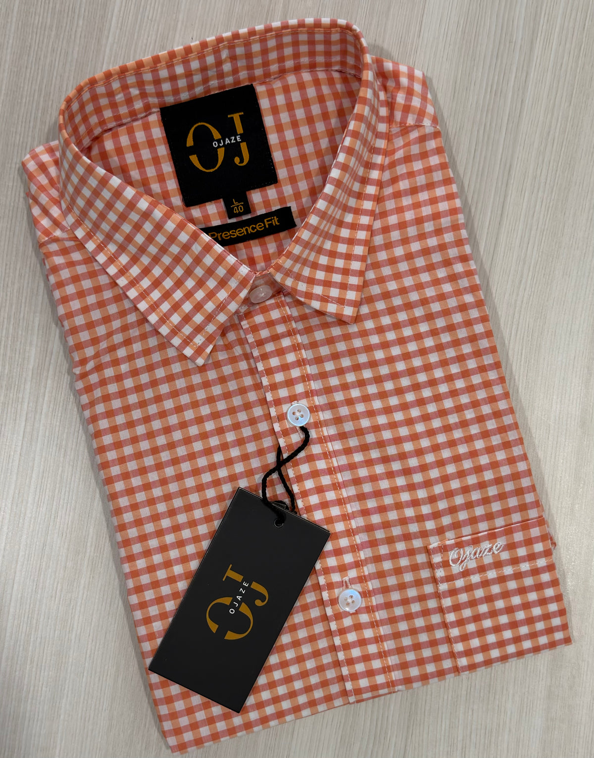 Peach & White Box Checkered Shirt | Smart Casual | Presence Fit