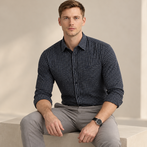 Black Micro Grid Check Shirt | Smart Casual | Presence Fit