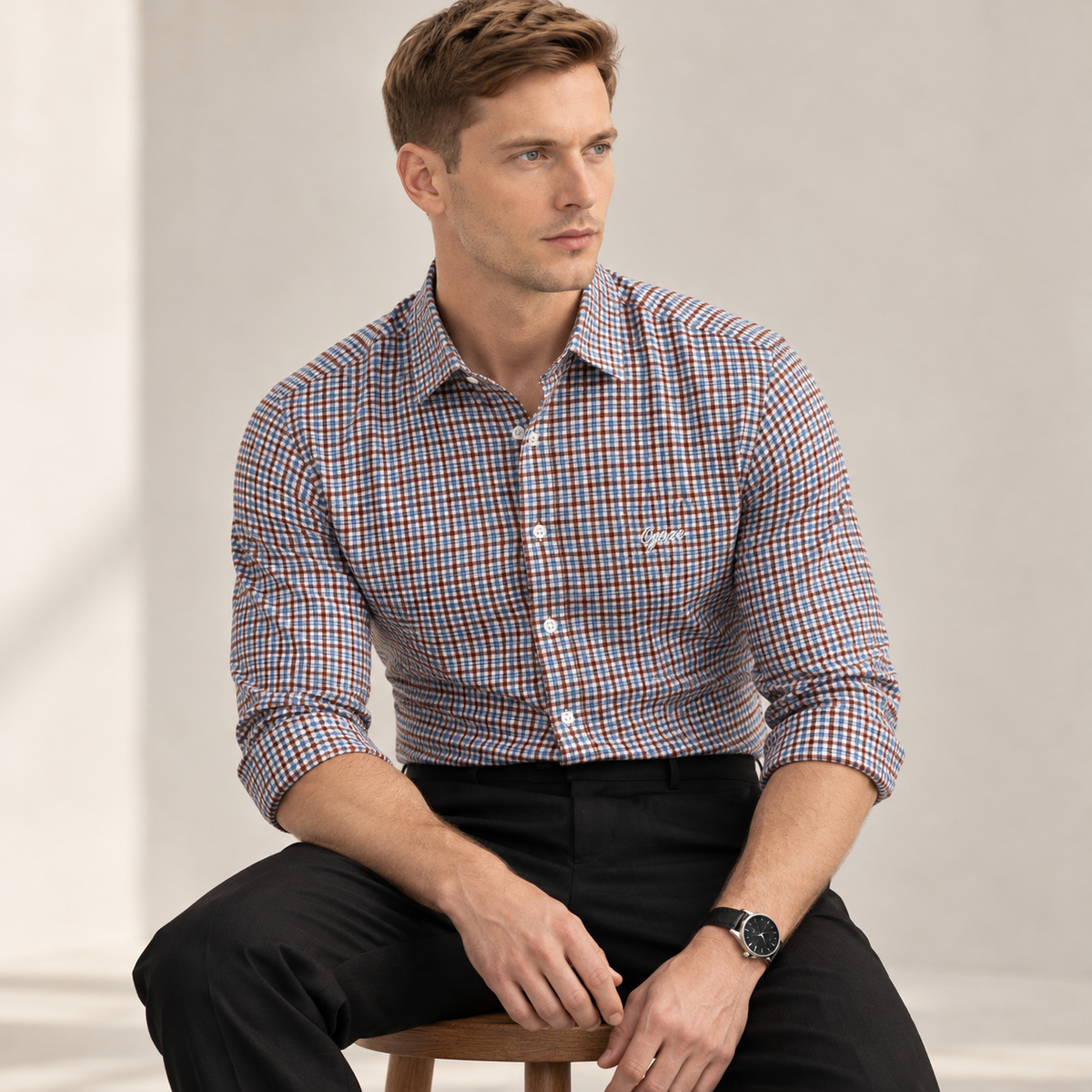 Rust & Blue Checkered Shirt | Smart Casual | Presence Fit