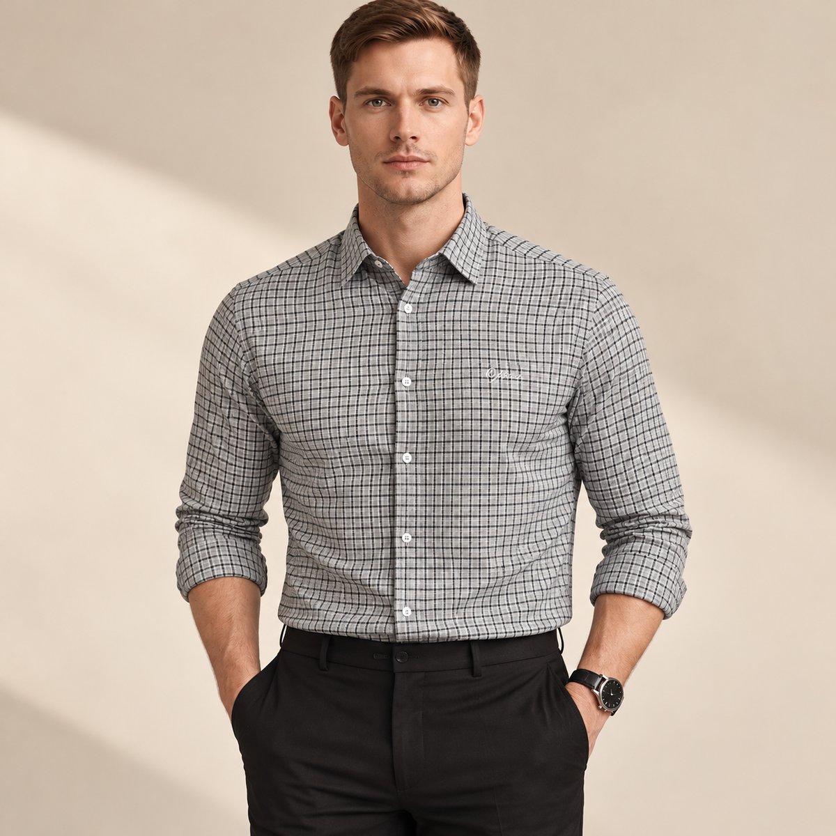 Black & White Graph Check Shirt – Smart Casual Presence Fit