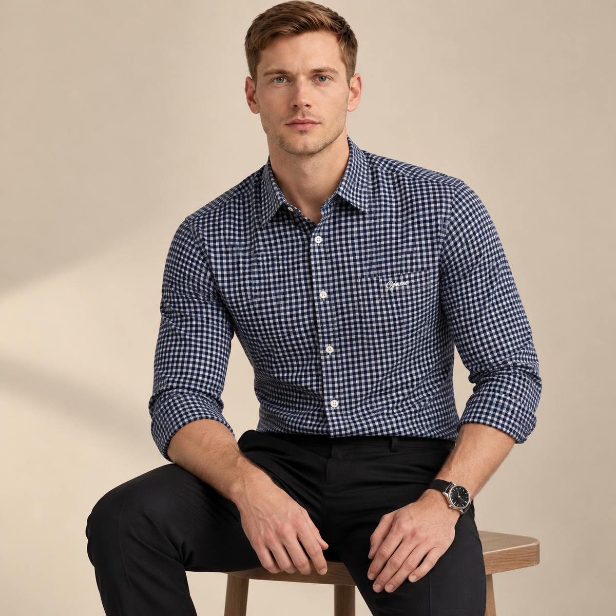 Navy Blue Gingham Check Shirt | Smart Casual | Presence Fit