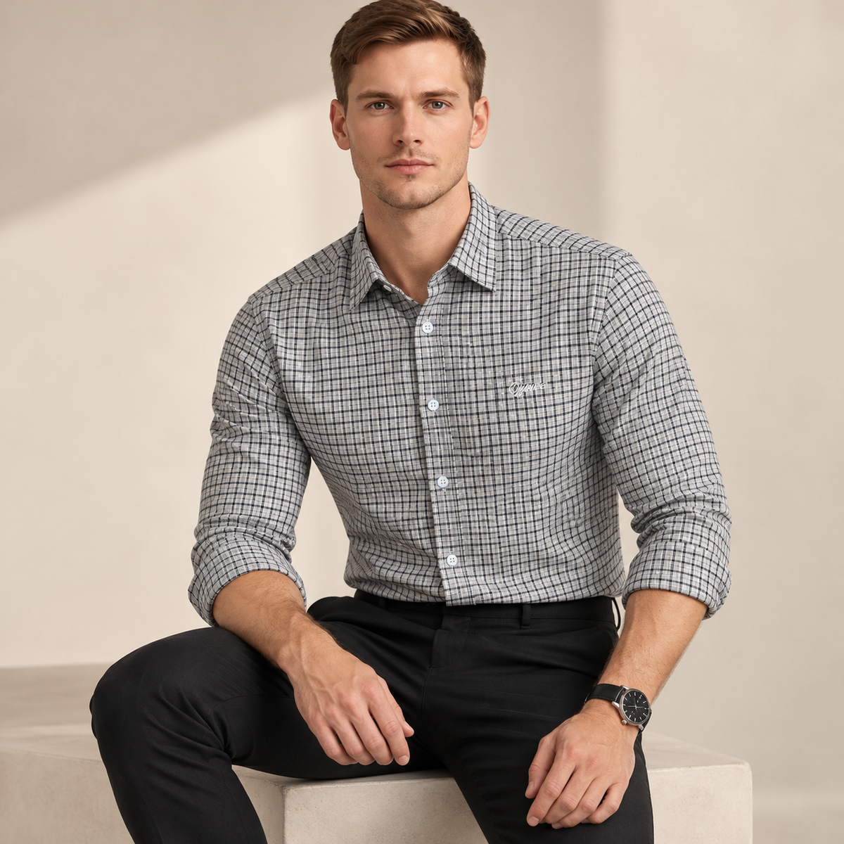 Black & White Graph Check Shirt – Smart Casual Presence Fit