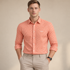 Peach & White Box Checkered Shirt | Smart Casual | Presence Fit