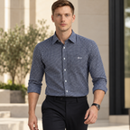 Navy Blue Gingham Check Shirt | Smart Casual | Presence Fit