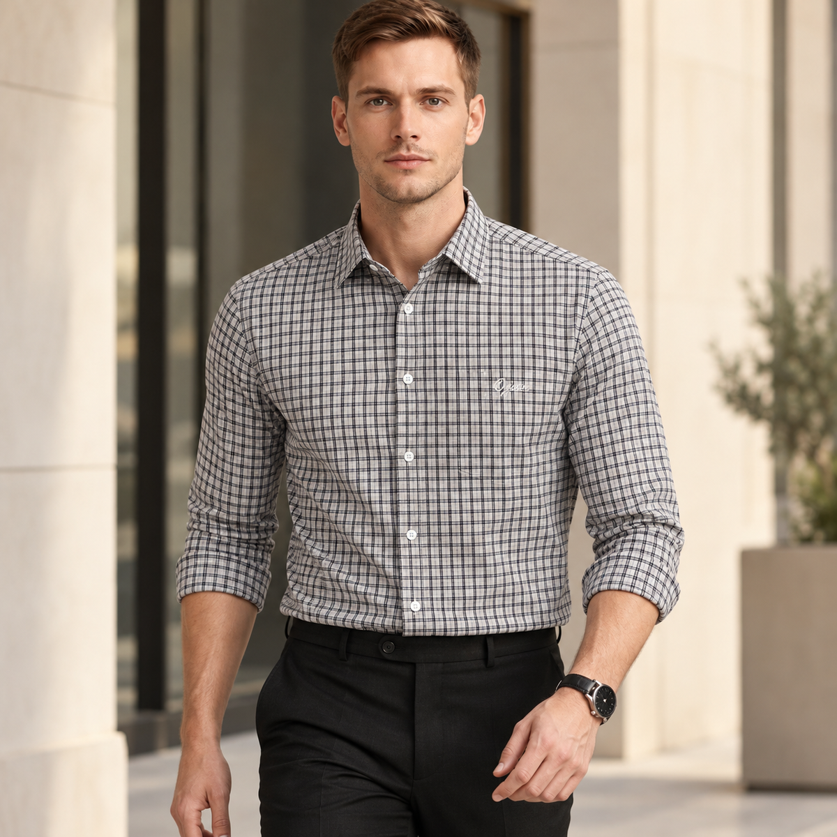 Black & White Graph Check Shirt – Smart Casual Presence Fit