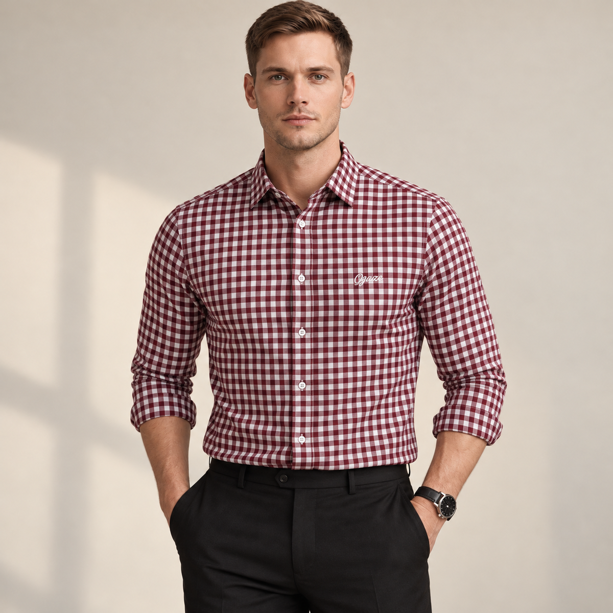 Maroon Gingham Check Shirt | Smart Casual | Presence Fit