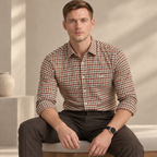 Rust & Olive Checkered Shirt | Smart Casual | Presence Fit