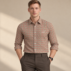 Rust & Olive Checkered Shirt | Smart Casual | Presence Fit