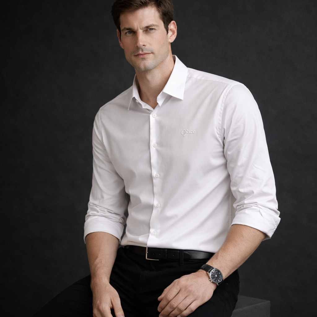 Crisp White Premium Satin Shirt | Smart Casual Long Sleeve | Presence Fit